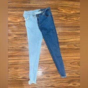 Stylish fashion nova two tone Blue and Light Blue Women skinny Jeans